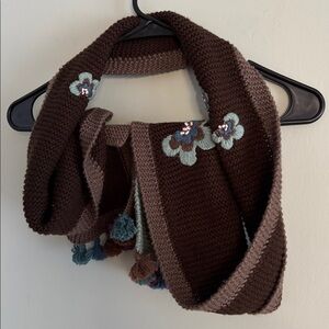 Little Journeys Alpaca Brown Blue Scarf Floral Embroidery Fall Winter Women’s